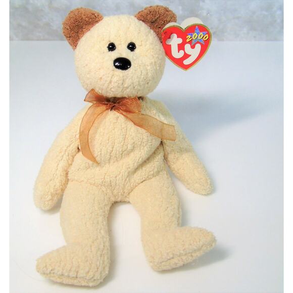 NEW Ty Beanie Babies HUGGY TEDDY BEAR With TAG ERRORS 2000 Millennium Ivory Gold - Picture 5 of 6